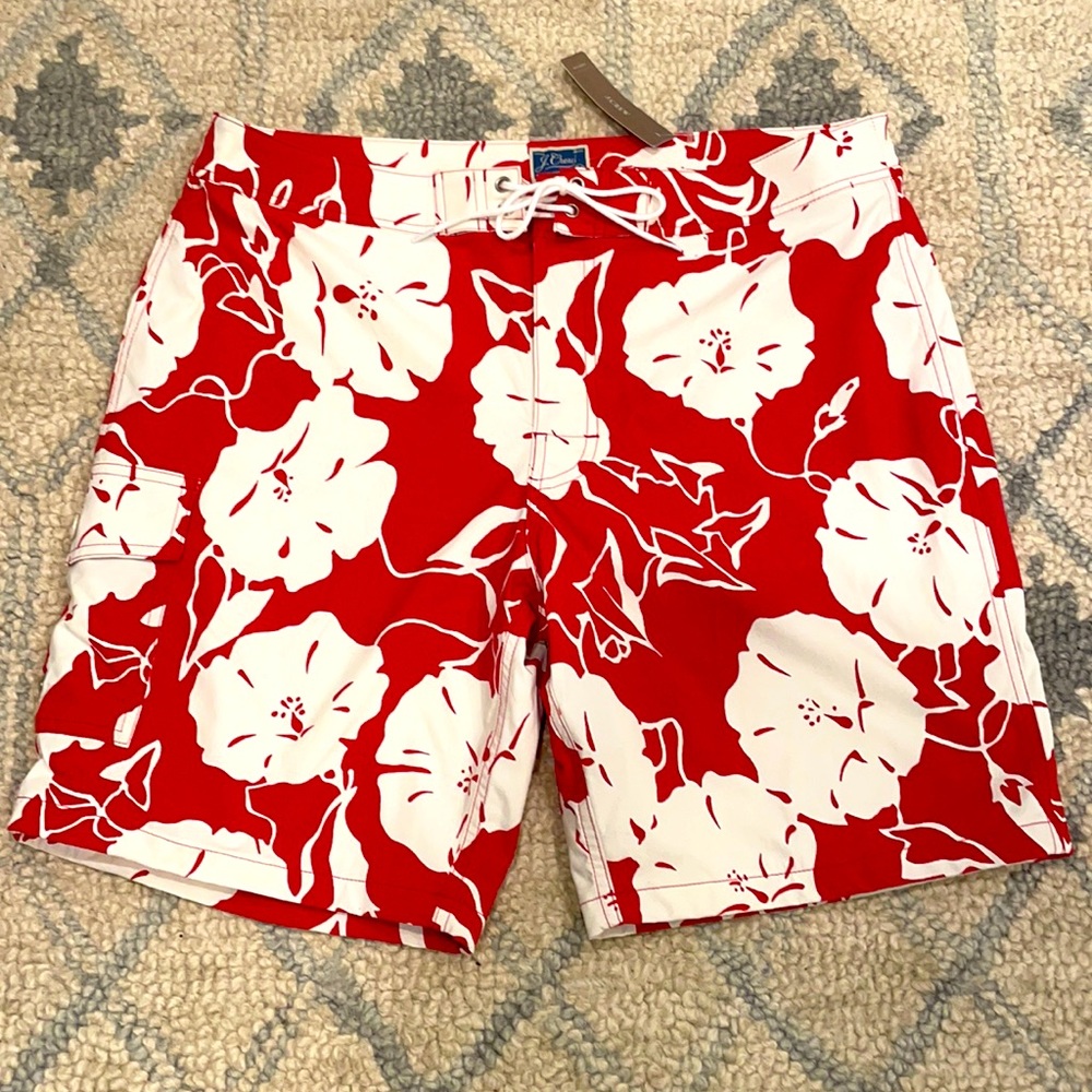 Men’s J Crew Red Hawaiian Print Board Shorts